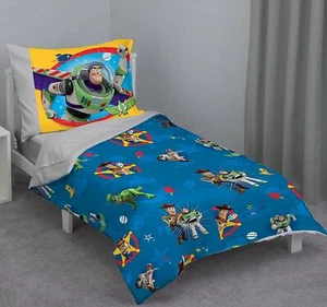 Toy Story 4-Piece Toddler Bed Set Comforter Bedding Bed Woody Buzz Lightyear - Picture 1 of 12