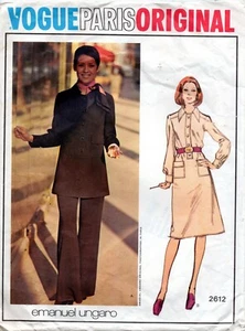 1970 Vogue Patrón de Costura 2612 Emanuel Ungaro Misses Vestido Traje Pantalones Talla 14 - Imagen 1 de 2