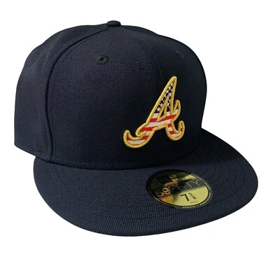 New Era MLB Atlanta Braves USA National Holiday Navy 59FIFTY Cap Hat Size 7 5/8 - Image 1 of 4