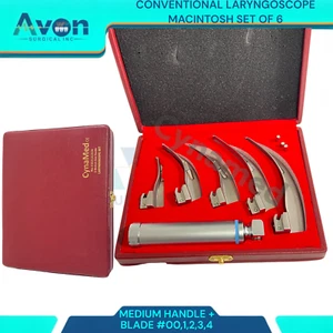 NEW PREMIUM GRADE LARYNGOSCOPE MACINTOSH MAC SET OF 5 BLADES AND 1 HANDLE - Picture 1 of 12
