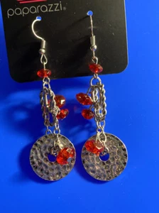 Red hammered Silver Color Dangle Earrings - Picture 1 of 3