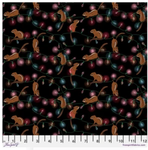 Free Spirit Katy Tanis Woodland Holiday Chipmunks & Light Black Fabric By Yard - Picture 1 of 1