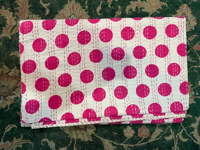 Розовый горошек хлопок ручной работы Kantha плед винтажное одеяло покрывало - Изображение 1 из 3