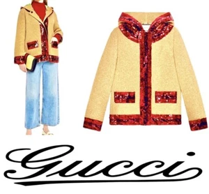 5K New Gucci 2017 Red Sequin Bomber Jacket 38 40 42 2 4 6 8 Hoodie Sweater S M - Picture 1 of 24