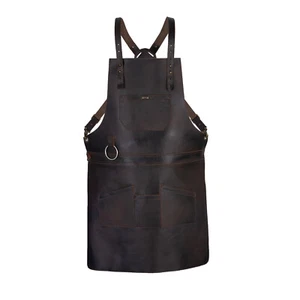 Genuine Leather Apron Pockets Cowhide Canvas Butcher Cheff BBQ Home Apron - Picture 1 of 30