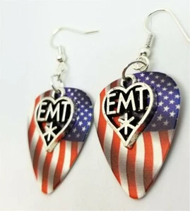EMT Charm Guitar Pick Earrings - Pick Your Color with Surgical Steel Earwires - Picture 1 of 21