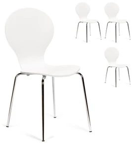 4 x Kimberley White Stacking Dining Chairs Chrome Metal & Wood Keeler Style - Picture 1 of 6