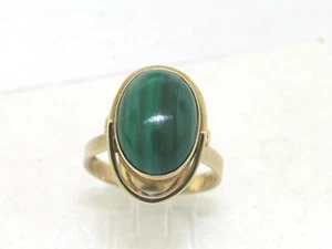 Großer Ring 333 Gelbgold 8Kt Gold ovaler Malachit Cabochon 1970er Jahre - Bild 1 von 5