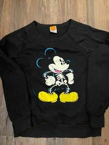 Disney Mickey Mouse Sweatshirt Black Sz Large Youth Retro Skeleton Disneyland - Picture 1 of 2