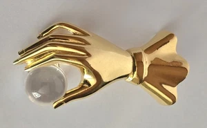 RARE Crown Trifari Gold Tone Hand with Pool of Light Sphere Pendant Pin Combo - Picture 1 of 12