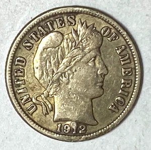 1912 D 10c Barber Silver Ten Cents Dime US Denver Dented - Picture 1 of 2