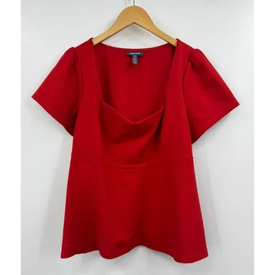 ModCloth Red Square Neck Puff Sleeve Peplum Pullover Top Plus Size 1X - Image 1 of 4
