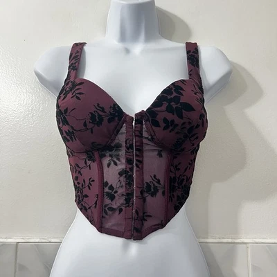 Corsé Windsor XS Borgoña Floral Terciopelo Cachicho Vamp Hada Grunge Bustier Foto 1 de 4