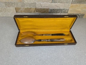 Horn Salad Serving Spoon & Fork Utensils Kitchen Set Dining Vtg - Picture 1 of 4