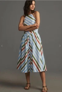 Anthropologie Maeve Halter prendisole midi taglia XS multicolore a righe nuovo etichetta $168 - Foto 1 di 10
