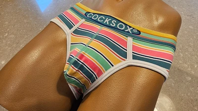 COCKSOX MENS SUPPLEX NYLON STRIPED SPORTS HIP BRIEFS  RRP £25 M NWOT #1 - Imagem 1 de 4