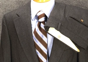 Chaps Ralph Lauren Mens 44R Gray Pinstripe Virgin Wool Suit 38x30 Pants 2 pc USA - Picture 1 of 17