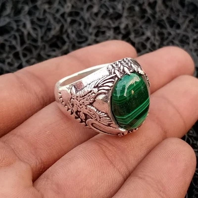 Malachite Ring 925 Sterling Silver Statement Handmade Love Gift's Men's Ring B93 - Image 1 of 4