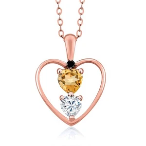 18K Rose Gold Plated Silver Citrine White Moissanite and Black Diamond Pendant - Picture 1 of 4
