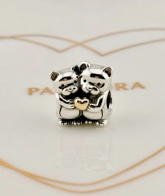 Nuevo Genuino Pandora Dos Tonos Plata y Oro 14K Abrazo Osos Oro Corazón Dije 791395 Foto 1 de 4