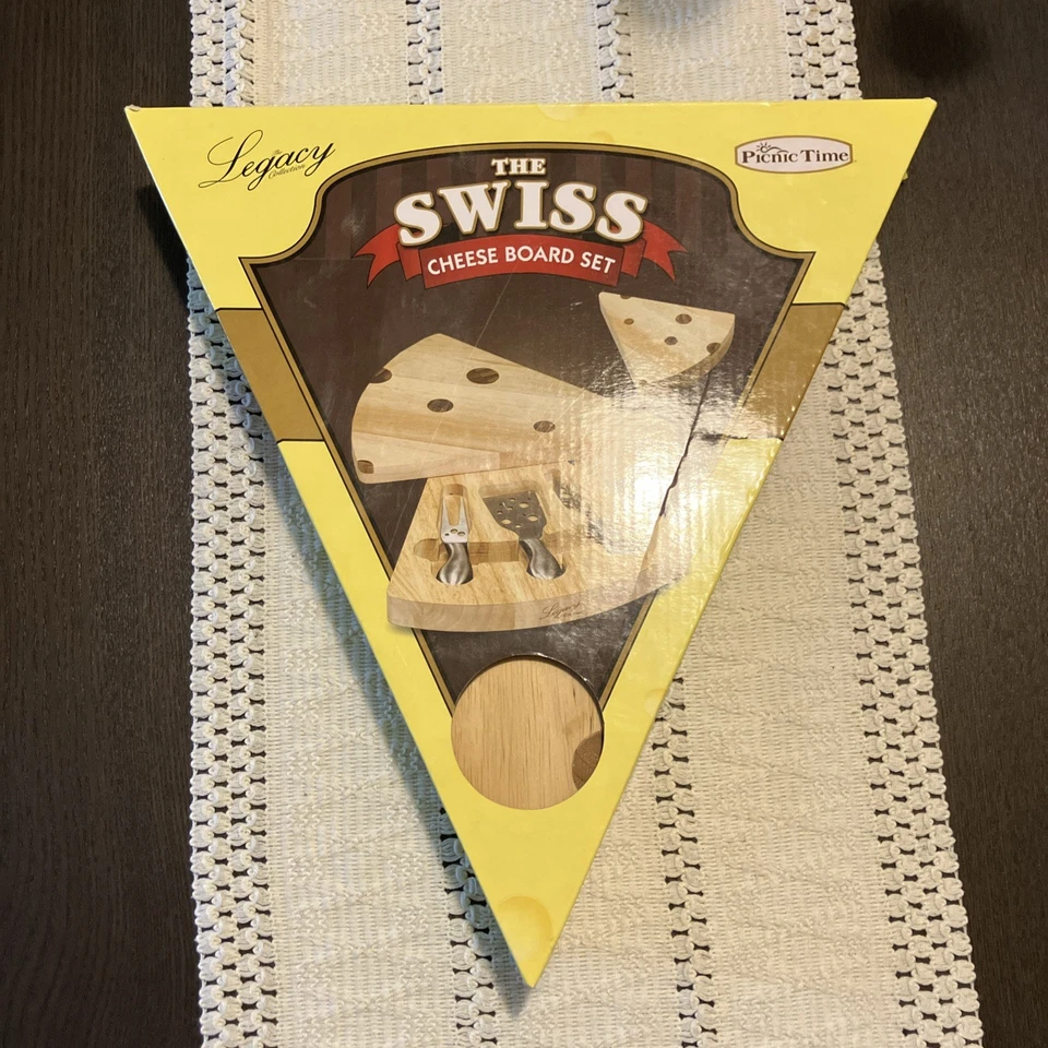 Legacy THE SWISS CHEESE BOARD SET.  Charcuterie Picnic Time Rubber Wood W/Bamboo - Image 1 of 4