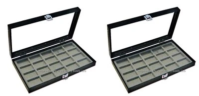 Lote de 2 vitrinas de vidrio gris 20 espacios encendedores joyas señuelo puntas de flecha  Foto 1 de 4