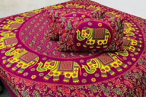 Indian Cotton Double Mandala Print Bedsheet Bedspread with 2 pillow covers - Picture 1 of 3