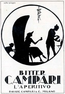 U.Mochi-BITTER CAMPARI- sulla spiaggia- APERITIVO Pubblicità originale 1926 - Imagen 1 de 1