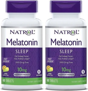 Natrol Melatonin 10mg Fast Dissolve Citrus Punch 60ct 2-Pack - Picture 1 of 3
