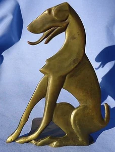 GREYHOUND LURCHER BRONZE BOOKEND DOG 7" ART DECO figurine marked - Picture 1 of 6