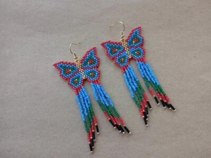 Tribal Earrings Native Large Boho American Seed Beads Handmade Earring - Picture 1 of 8
