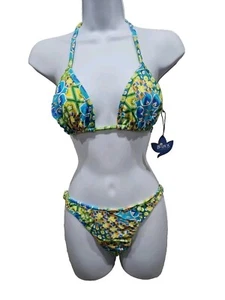 Bikini Badeanzug Strand Buzios Brasilien klein blau bunte Blumen Neu - Bild 1 von 8