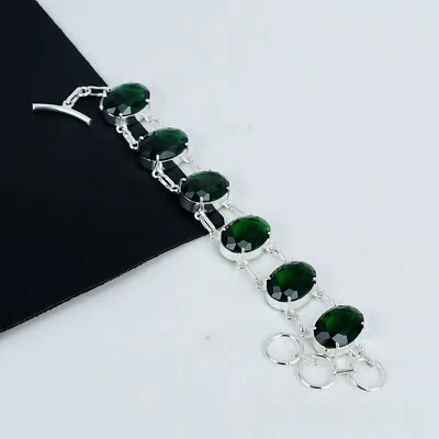 Green Tourmaline Gemstone Bracelet Handmade 925 Sterling Silver Jewelry For Gift - Image 1 of 4