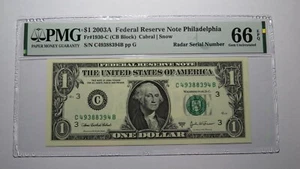 $1 2003 Radar Serial Number Federal Reserve Currency Bank Note Bill PMG UNC66EPQ - Picture 1 of 3