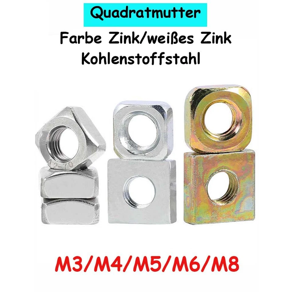 Quadratmutter Verzinkte Kohlenstoffstahl Schiebemutter Metrisch Gb39 M3 M4-M8 - Bild 1 von 4