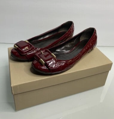 博柏利女鞋 36 码绗缝平底勃艮第皮革意大利制造金色 — 第 1/4 张图片