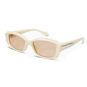 Trendy Cool Beige Tint Retro Rectangle Men Women Y2K Wrap Around Sunglasses - Picture 1 of 5