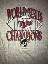 VINTAGE T-SHIRT TWINS WORLD SERIES 1990-1991 CHAMPIONS SZ L Kirby Puckett NOS 