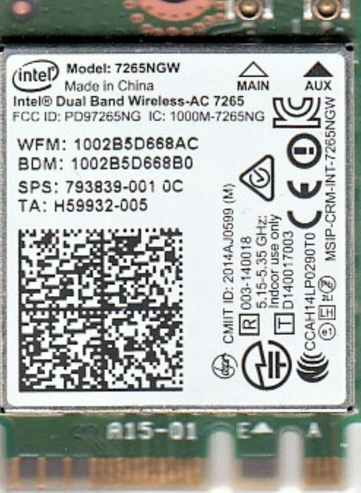 GETAC TF1-PCB INTEL 7265NGW WIRELESS-AC 7265 LAN & BT 4.2 M.2 PCIE CARD - NEW - Image 1 of 1