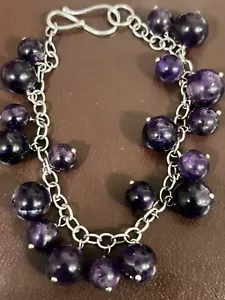NF TAILANDIA PLATA ESTERLINA Y AMATISTA CHA-CHA PULSERA 7" CIERRE GANCHO - Imagen 1 de 6