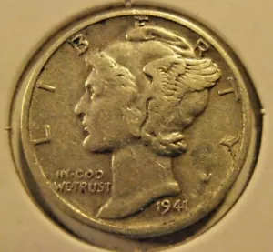 D Mercury 1941 moneda de diez centavos de plata (41DUL3) - Imagen 1 de 2