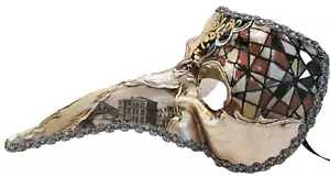 DR. NOSE HANDMADE IN ITALY ICONIC VENETIAN PAPIER MACHE MASK, BLACK/SILVER. - Picture 1 of 3