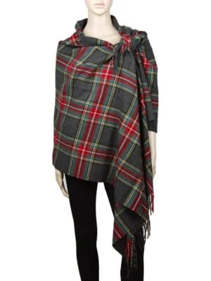 Poncho mantón grueso 100 % cachemir de gran tamaño manta tartán rayas cálida bufanda Foto 1 de 4