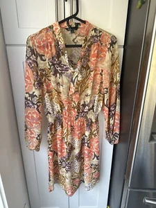 Lauren Ralph Lauren Tie Neck Spring Floral Chiffon Long Sleeve Dress Size 8 - Foto 1 di 4