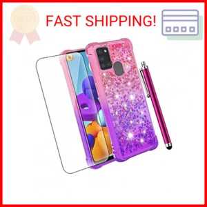 for Samsung Galaxy A21S Case with Tempered Glass Screen Protector,Women Girls Gl - Picture 1 of 2