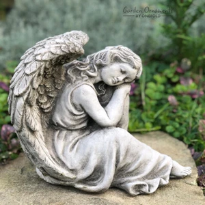 SLEEPING ANGEL HAND CAST STONE OUTDOOR GARDEN ORNAMENT GRAVE STATUE MEMORIAL - Picture 1 of 4