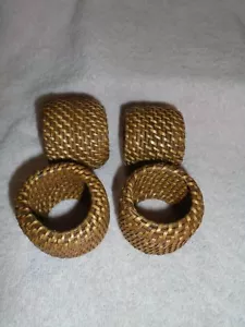 Set of 4 Woven Rattan Bamboo Folk Art Napkin Rings - Picture 1 of 3