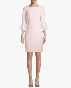Karl Lagerfeld Paris Women Sheath Cocktail Dress 10 Tulip Sleeve Rose Pink Crepe - Picture 1 of 15