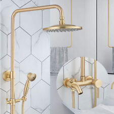 Luxury Brushed Gold Rain Shower Faucet System 3-Way Mixer Valve Hand Spray Taps