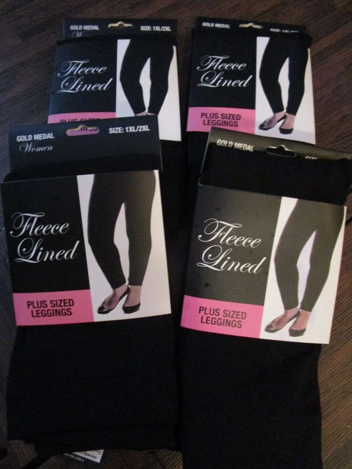 2 Pair Gold Medal Plus Size Womens Fleece Leggings Black 1xl/2xl